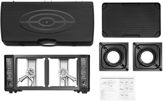 Seth Select Camping kooktoestel - Camping brander - Gasbrander - Gasstel Camping 2 pits - Draagbaar - Met Bakplaat en tas