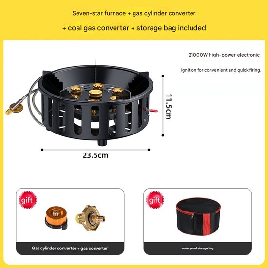 Seven-Star Stove draagbaar gasfornuis, geschikt voor buitengebruik, kamperen en thuis. van Merkloos