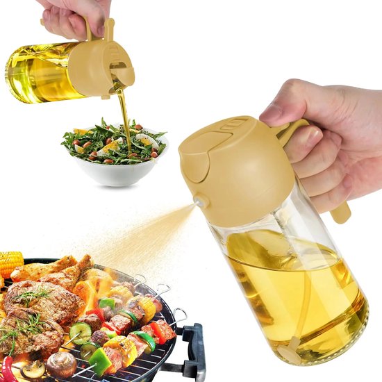 SEVENMOON® 2-in-1 Olijfolie Sprayer – 470 ml – Giet- en Sprayfunctie – Navulbare Glazen Oliefles – Ideaal voor BBQ, Airfryer en Gezond Koken" van SEVENMOON®