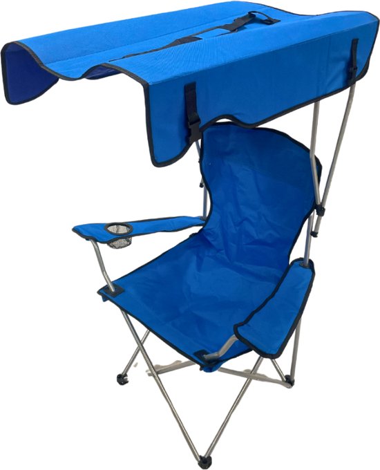 SFT Products - Opvouwbare Strandstoel met Zonnescherm - Blauw - Inklapstoel met Bekerhouder - Stoel met Zonnescherm en Bekerhouder - Strandstoel - Parkstoel - Campingstoel - Opvouwstoel van SFT Products