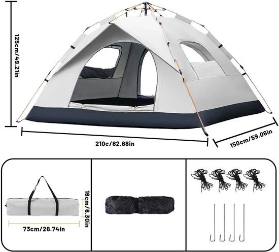 ShaSha Pop up tenten - Pop up tent waterdicht - Snelopenende tent - Zelfrijdende reiskampeertent - Pop up tent 2 persoons - Grijs van Merkloos