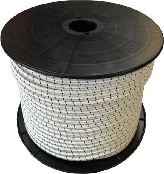 Shockcord / Elastiek - 8 mm Dikte - Wit - Haspel - 100 m - Koordelastiek van Toolland