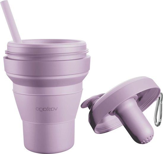 Silicone Foldable Travel Mug - 12 ml - Retractable Cup for Camping Hiking Trail - Reusable Cup for Coffee Tea - Espresso Straw and Infuser Silicone Foldable Cup van $