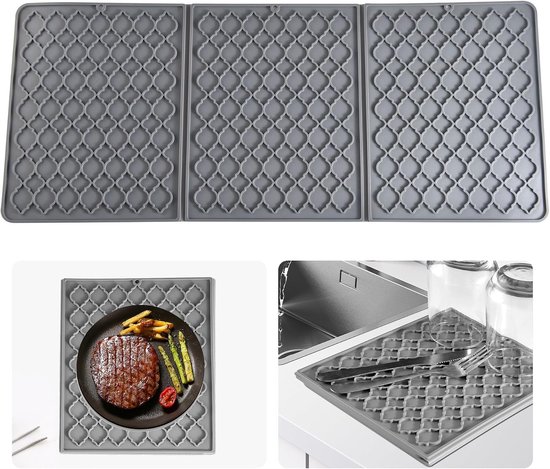 Siliconen Droogmat voor Bestek en Keukengerei, Vouwbaar, Warmtebestendig en Antislip, 60 x 10 cm, Grijs, Ideaal voor Afvoer en Isolatie