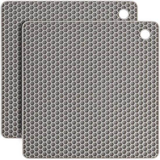 Siliconen onderzetters‑vierkant noords grijs‑18cm 2 stuks | Warmtebestendige tafelonderzetters, antislip voor potten en pannen
