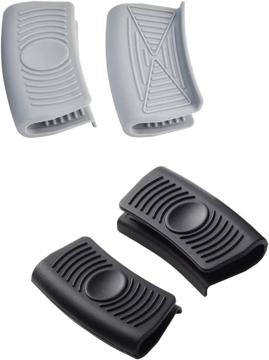 Siliconen pot oor grips, 2 paar, zwart en grijs, hittebestendige handvatbeschermers voor kookpannen, braadpannen en gietijzeren pannen