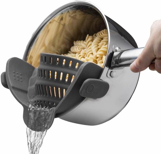 Siliconen Vergiet - Keuken Afgietdeksel - Afgiethulp - Siliconen - BPA Vrij - Veilig Handsfree Afgieten - Afgieter - Veilig Afgieten - Solide Compacte Keuken Afgietdeksel - Afgietdeksel - Grijs - Vaatwasserbestendig - Voor Alle Maten Pannen van Homii