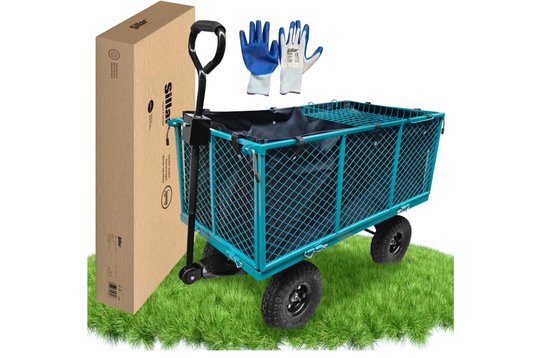 Sillar, Opvouwbare tuinwagen, 200 l, belastbaar tot 350 kg - 4-wiel tuinwagen met opklapbare zijpanelen en waterdichte mand, metalen frame, bolderwagen voor tuin- en bouwwerkzaamheden, 112x53x98 cm van Merkloos