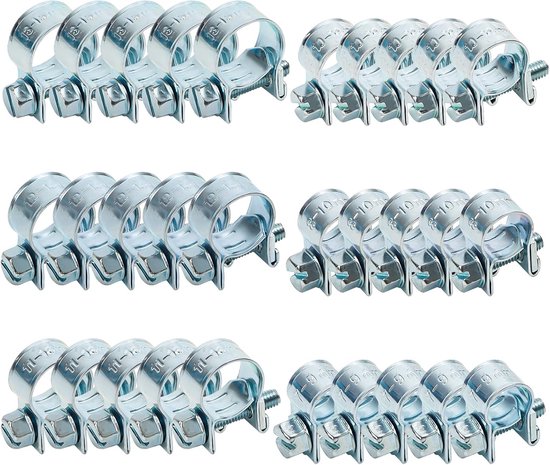 Single Ear Hose Clamps - 30pcs Mini Hose Clamps - Fuel Line Clip - Kleine Verstelbare Slangenklemmen voor Mini Brandstofslang - Uitlaatpijp - Benzinetube (7-15mm) van Merkloos