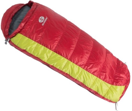 SirJoseph donzen mummyslaapzak voor kinderen Kiki Down 125-145 - links 145 cm - Rood met Lime van SirJoseph