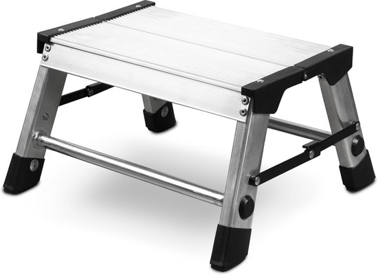 siwitec trapladder, 1 trede, aluminium opvouwbare trede, lichtgewicht aluminium opstapje met een draagvermogen tot 150 kg, opvouwbaar werkplatform voor kamperen, keuken, badkamer, TÜV-gecertificeerd