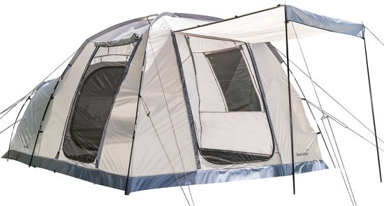 Skandika Bergen 5 Protect Koepeltent – Koepeltenten – 5 persoons tent, met ingenaaid grondzeil, 230 cm stahoogte, 3000 mm waterkolom, 2 ingangen met muggengaas – Familietent, kampeertent – 300 x 320 x 230 cm (L x B x H) – wit/grijs van Skandika