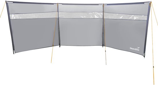 Skandika Bora Windscherm – Windscherm – 4.50 m - Camping privacy scherm met palen, stevig, stormvast, boren niet nodig, zijkant zonnescherm, mobiele windscherm omheining - Voor tuin, strand, balkon, terras – 450 x 140 cm - Tentuitrusting – grijs van Skandika