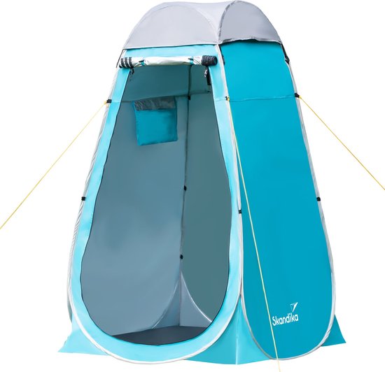 Skandika Camping Pop Up Douche Tent – Pop-up tenten - Omkleedtent met 210 cm stahoogte, zilver gecoat, ondoorzichtig, aparte vloer, afsluitbaar raam met muggengaas, douchebevestiging – Toilettent - 115 x 115 cm (LxB) – grijs van Skandika