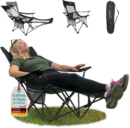 Skandika campingstoel met voetensteun Toras - 2-in-1 ligfunctie, opvouwbare ligstoel, verstelbare rugleuning, lichtgewicht, klapstoel met bekerhouder, opvouwbare strandstoel, campingstoel vouwstoel