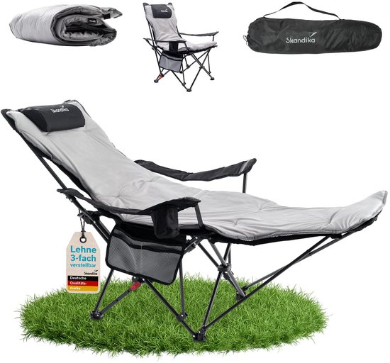 Skandika campingstoel met voetensteun Toras - 2-in-1 ligfunctie, opvouwbare ligstoel, warme bekleding, verstelbare rugleuning, licht, klapstoel met bekerhouder, campingstoel opvouwbaar van Merkloos