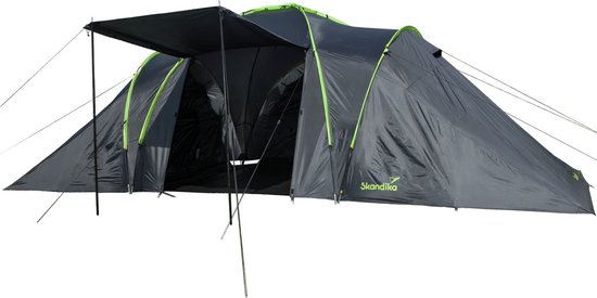 Skandika Daytona XXL 6 Tent – Koepeltenten - Tenten – 6 persoons familietent met 3 slaapcabines – Muggengaas – 195 cm stahoogte – 570 x 390 x 195 cm (LxBxH) - 3000mm waterkolom – Kampeertent voor familie en vrienden – Kamperen – antriciet/groen van Skandika