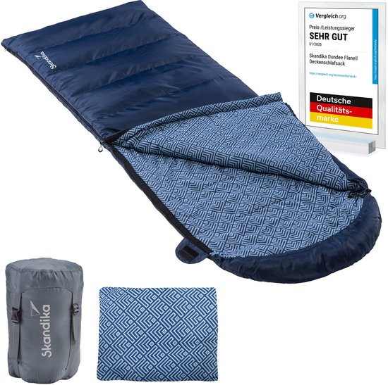 Skandika deken slaapzak Dundee flanel - Katoen, luxe kwaliteit, koppelbaar, tweepersoons slaapzak, 3 seizoenen, tot -20°C, 220 x 80 cm / 220 x 160 cm | Outdoor camping slaapzak van Merkloos