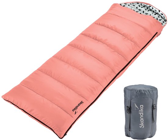 Skandika Deken slaapzak Iceland Single - Slaapzak voor volwassenen, 3 seizoenen met katoen, 220 x 80 cm, kan gebruikt worden als een dubbele slaapzak, campingslaapzak (Zalm | rits links) van Merkloos