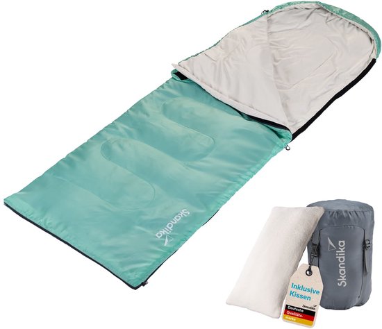 Skandika deken slaapzak Skye - Slaapzak voor 3 seizoenen, met kussen, koppelbaar, 220 x 75 cm, 250g/m² microvezelvulling, binnenzak, wasbaar | Slaapzakken outdoor, slaapdeken, kampeeruitrusting van Merkloos