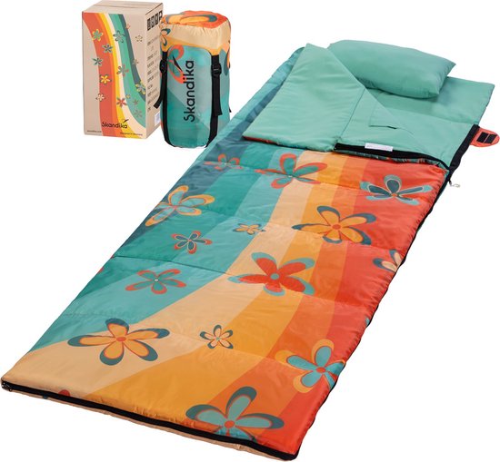 Skandika deken-slaapzak Sovro Lite - Lichte slaapzak outdoor voor volwassenen, 150g/m² vulling, 3 seizoenen, als dubbelslaapzak te gebruiken, camping slaapzakken met kussen (220 Rainbow) van Merkloos