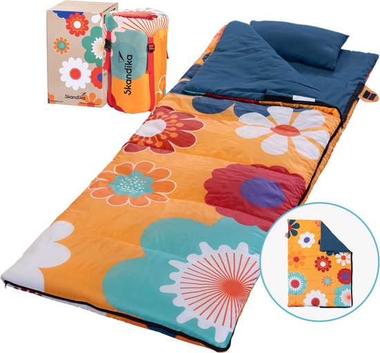Skandika deken-slaapzak Sovro - Slaapzak outdoor voor volwassenen, 3 seizoenen, als dubbelslaapzak te gebruiken, camping slaapzakken met kussen, slaapzak volwassenen (220 Flower)