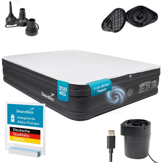 Skandika Dubbel luchtbed Sveja Flex Plus - opblaasbaar matras met topper voor 2 personen, zelfopblaasbaar luchtbed, 200 x 151 x 37 cm, max 350 kg, pomp, draagtas | Luchtbedden, tent van Merkloos
