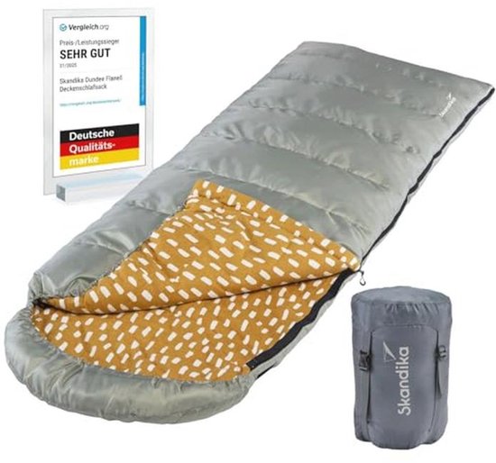 Skandika Dundee Dekenslaapzak, flanel, katoen, luxe kwaliteit, koppelbaar, dubbele slaapzak, 3 seizoenen, tot -20 °C, 220 x 80 cm / 220 x 160 cm | outdoor camping slaapzak van Merkloos