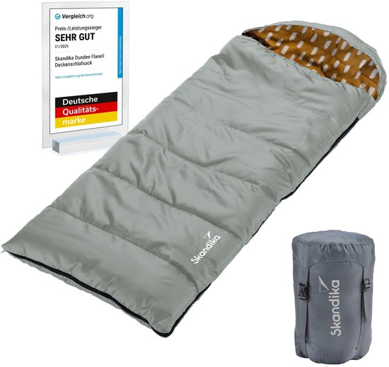 Skandika Dundee Junior Kinderslaapzak - Outdoor camping slaapzak voor kinderen, flanellen voering van katoen, behaaglijk en zacht, waterafstotend, comfortbereik van 13 tot 3°C, 175 x 70 cm