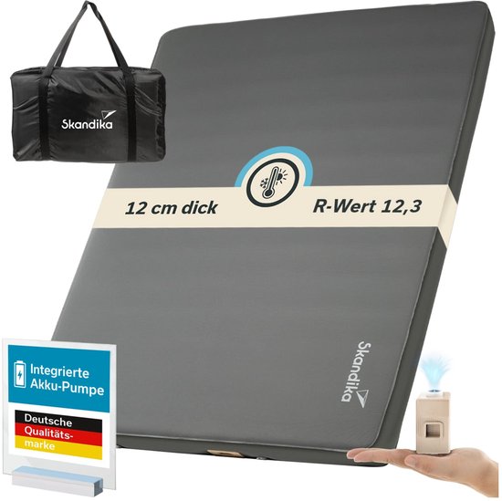 Skandika Easy 3D Premium Flex Dubbele isomat - luchtmatras voor 2 personen, 200 x 150 x 12 cm, USB-C pomp, schuim, softtouch-oppervlak, belastbaar tot 300 kg, outdoor, camping, luchtbed van Merkloos