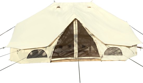 Skandika Freya 12 Tipi Tent – Tipi – Tipi tent – Campingtent – Voor 12 personen  – Ingenaaide tentvloer -  Muggengaas – 300 cm stahoogte – 600 x 400 x 300 cm (LxBxH) – 4000 mm waterkolom  – Indische tent, Partytent, Festivaltent – Kamperen - beige van Skandika