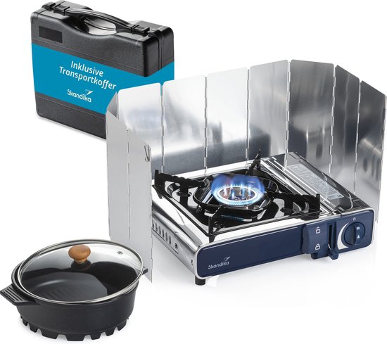Skandika gaskooktoestel Brann - 1-pits in set, robuust campingfornuis voor gaspatronen MSF-1A 227 g, roestvrij staal, traploos regelbaar, piëzo-ontsteking, kunststof koffer | Campinggrill van Merkloos