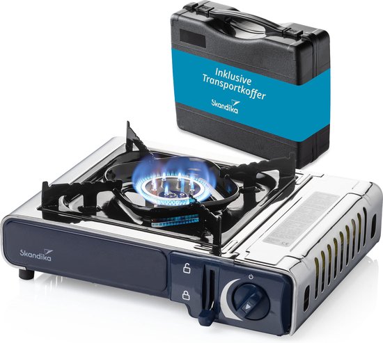 Skandika gaskooktoestel Brann - 1-pits, robuust campingfornuis voor gaspatronen MSF-1A 227 g, roestvrij staal, traploos regelbaar, piëzo-ontsteking, kunststof koffer | Campinggrill van Merkloos