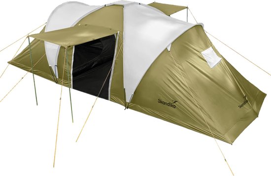 Skandika Hammerfest 6 Koepeltent – Koepeltenten – 6 persoonstent, kampeertent, 2 slaapcabines, muggengaas, 2m stahoogte, waterdicht – 620 x 220 x 200 cm (LxBxH) – 3000 mm waterkolom – Camping, Outdoor, Tuin – Kamperen – groen/grijs van Skandika