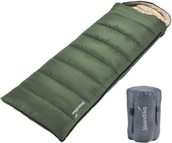 Skandika Iceland-L Slaapzak - Slaapzak – Slaapzakken volwassen – Unisex - Polykatoen, zachte binnenvoering, voor 2 personen, met draagtas, koppelbaar , tot 0 ° C / 3 ° C / 5 ° C - 220 x 80 cm -Outdoor kampeerslaapzak – Ritssluiting links – groen van Merkloos