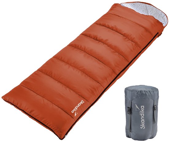 Skandika Iceland-L Slaapzak - Slaapzak – Slaapzakken volwassen – Unisex - Polykatoen, zachte binnenvoering, voor 2 personen, met draagtas, koppelbaar , tot 0 ° C / 3 ° C / 5 ° C - 220 x 80 cm -Outdoor kampeerslaapzak – Ritssluiting links – oranje van Skandika