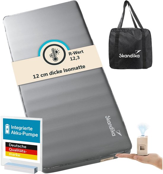 Skandika Isomat Easy 3D Premium Flex - Luchtmatras voor 1 persoon, 200 x 85 x 12 cm, USB-C pomp, schuim, softtouch-oppervlak, belastbaar tot 150 kg, outdoor, camping, luchtbed van Merkloos