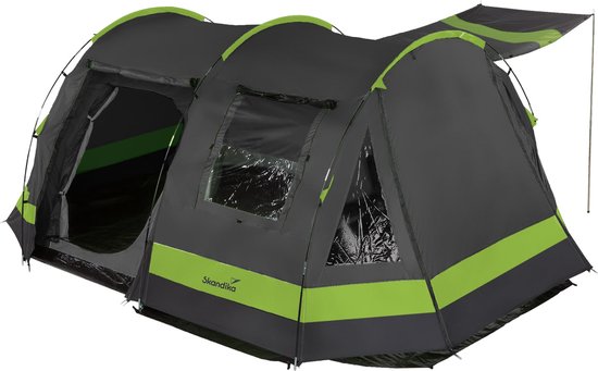Skandika Kambo 6 Tent – Tunneltenten – Campingtent – Voor 6 personen – 3 ingangen - Tunneltent – Muggengaas – 1 slaapcabine – 480 x 360 x 200 cm (L x B x H) - 3000 mm waterkolom – Outdoor, Camping, Tuin – Kamperen – antriciet/groen van Skandika