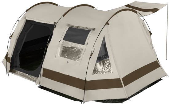 Skandika Kambo 6 Tent – Tunneltenten – Campingtent – Voor 6 personen – 3 ingangen - Tunneltent – Muggengaas – 1 slaapcabine – 480 x 360 x 200 cm (L x B x H) - 3000 mm waterkolom – Outdoor, Camping, Tuin – Kamperen – beige van Skandika