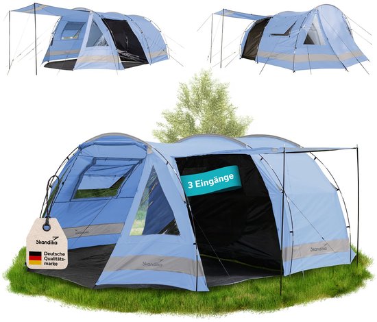 Skandika Kambo tunneltent voor 6 personen - XL familietent voor kamperen, 2 m stahoogte, donkere slaapcabine, waterdicht, 3000 mm waterkolom, zonneluifel | grote kampeertent, festivaltent voor 6 personen van Merkloos