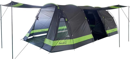 Skandika Kambo tunneltent voor 8 personen - Kampeertent met 2 slaapcabines voor 4 personen, waterdicht met 3000 mm waterkolom, 3 ingangen, zonneluifel, voortent | Familietent, kampeertent, outdoor van Merkloos