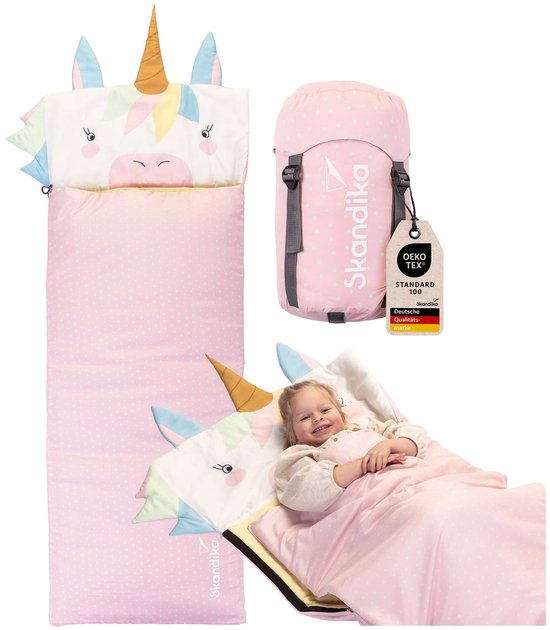 Skandika kinderslaapzak Soti - Camping slaapzak voor kinderen tot 150 cm, kleurrijk design vos / eenhoorn / dino / leeuw, met katoen, machinewasbaar | Kinderslaapzakken, deken-slaapzak van Skandika