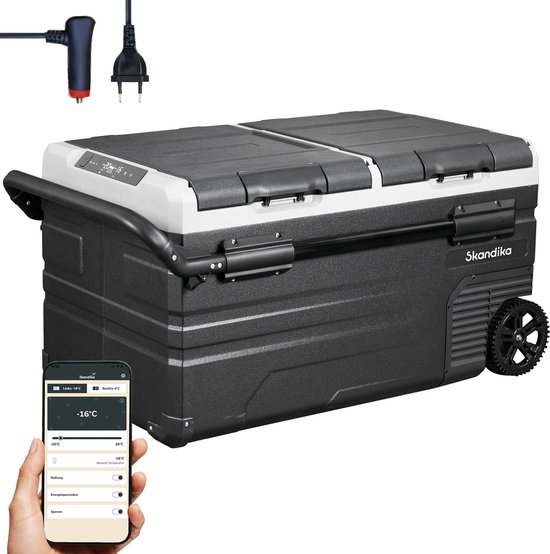 Skandika koelbox Routa 75 L - Compressor koelbox +20 ° tot -20 °C | App-bediening, 2 zones, auto-koelkast met 2 vakken, stil, eco-modus | Camping koelkast voor auto, vrachtwagen, bus, camper van Merkloos