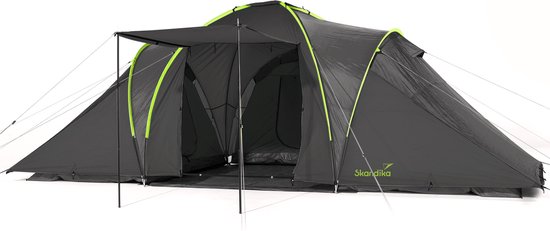 Skandika koepeltent Daytona 6 personen - Familietent met 3 slaapcabines, 3000 mm waterkolom, 195 cm stahoogte, muskietennetten, zonneluifel | Kampeertent voor familie en vrienden (antraciet/groen) van Merkloos