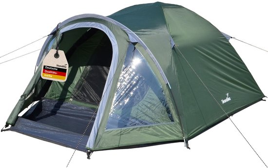 Skandika Larvik 3 koepeltent – Koepeltenten - Tent voor 3 personen - Camping tent met veranda, waterdicht 3000 mm, driehoekig raam, muggennet, lichtgewicht trekking tent – 295 x 205 x 130 cm (LxBxH) - Outdoor Iglo Tent, Feesttent - groen van Merkloos