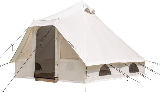Skandika Lodur Tipi Tent – Tipi-tenten – 4 persoons camping tent – Technical Cotton (katoen en polyester) – 2.6 meter hoogte – 4000 mm waterkolom en muggengaas bij ingang en ramen – 290 x 350 x 260 cm (LxBxH) – Kamperen – Outdoor, Tuin - beige van Skandika