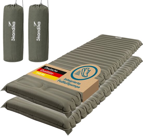Skandika luchtmatras Dromluft 2-delige set - opblaasbaar matras, 205 x 65 cm, geïntegreerde voetpomp, drukknopen, waterafstotend, 8 cm dik, klein pakvolume, draagtas | voor camping, outdoor, wandelen