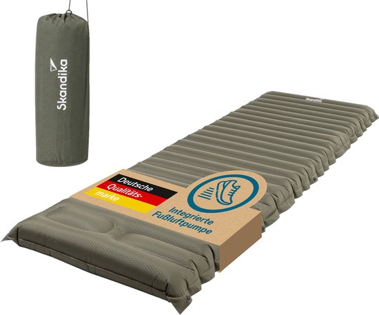 Skandika luchtmatras Dromluft - opblaasbaar matras, 205 x 65 cm, geïntegreerde voetpomp, drukknopen, waterafstotend, 8 cm dik, klein pakvolume, draagtas | voor camping, outdoor, wandelen