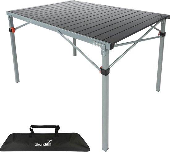 Skandika Maikku aluminium klaptafel – Inklapbare tafel – Vouwtafel - Aluminium campingtafel voor 6 personen, 80 kg draagvermogen, 107 x 70 x 70 cm, waterdicht, inklapbaar, licht, oprolbaar tafelblad -klaptafel voor camping, tuin, vissen - grijs van Skandika