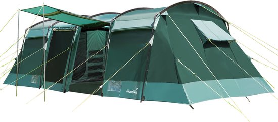 Skandika Montana 10 Sleeper Tent – Tunneltenten – 10 persoons tunneltent – Familietent - Campingtent - Sleeper-technology (extra donkere slaapcabines), 3-4 zwarte slaapcabines, verduisterend, muggennetten - Outdoor, Camping, Kamperen - groen van Skandika